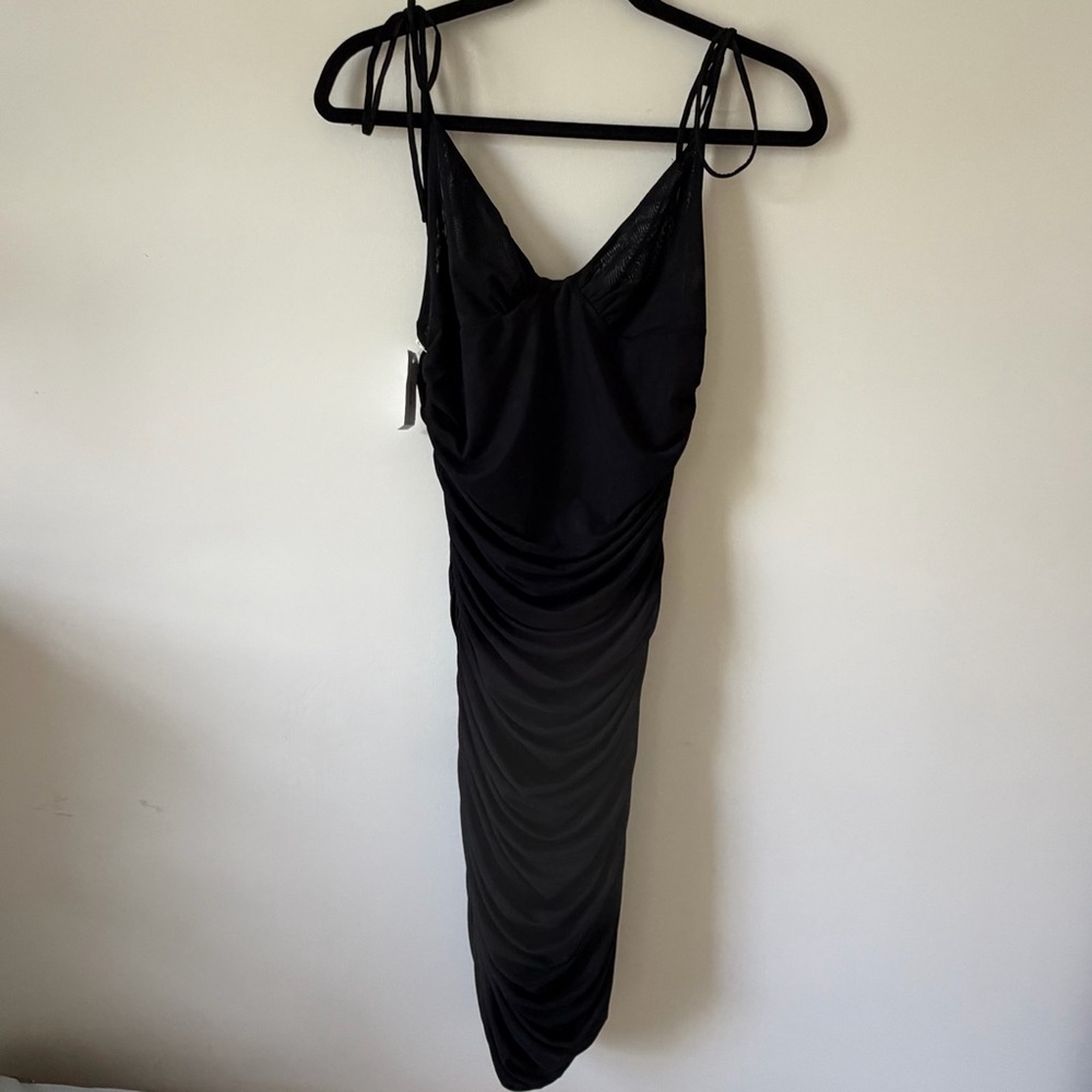 Aritzia Wilfred Winona Mesh Ruched Bodycon Mini Slip Dress Black Size M